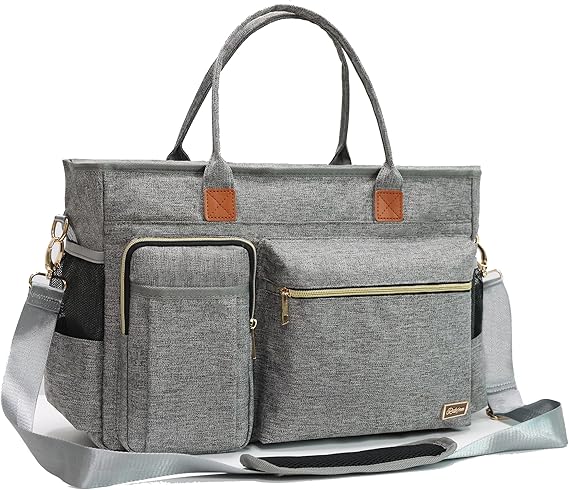 Vulpecula Spade - Nurse Tote Bag for Work with Padded 15.6” Laptop Sleeve, Medical Supplies Shoulder Bag for Home Health Care - Gray