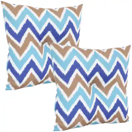 Front. Sunnydaze - Outdoor Square Tufted Back Cushion - 19 in - Chevron Bliss.