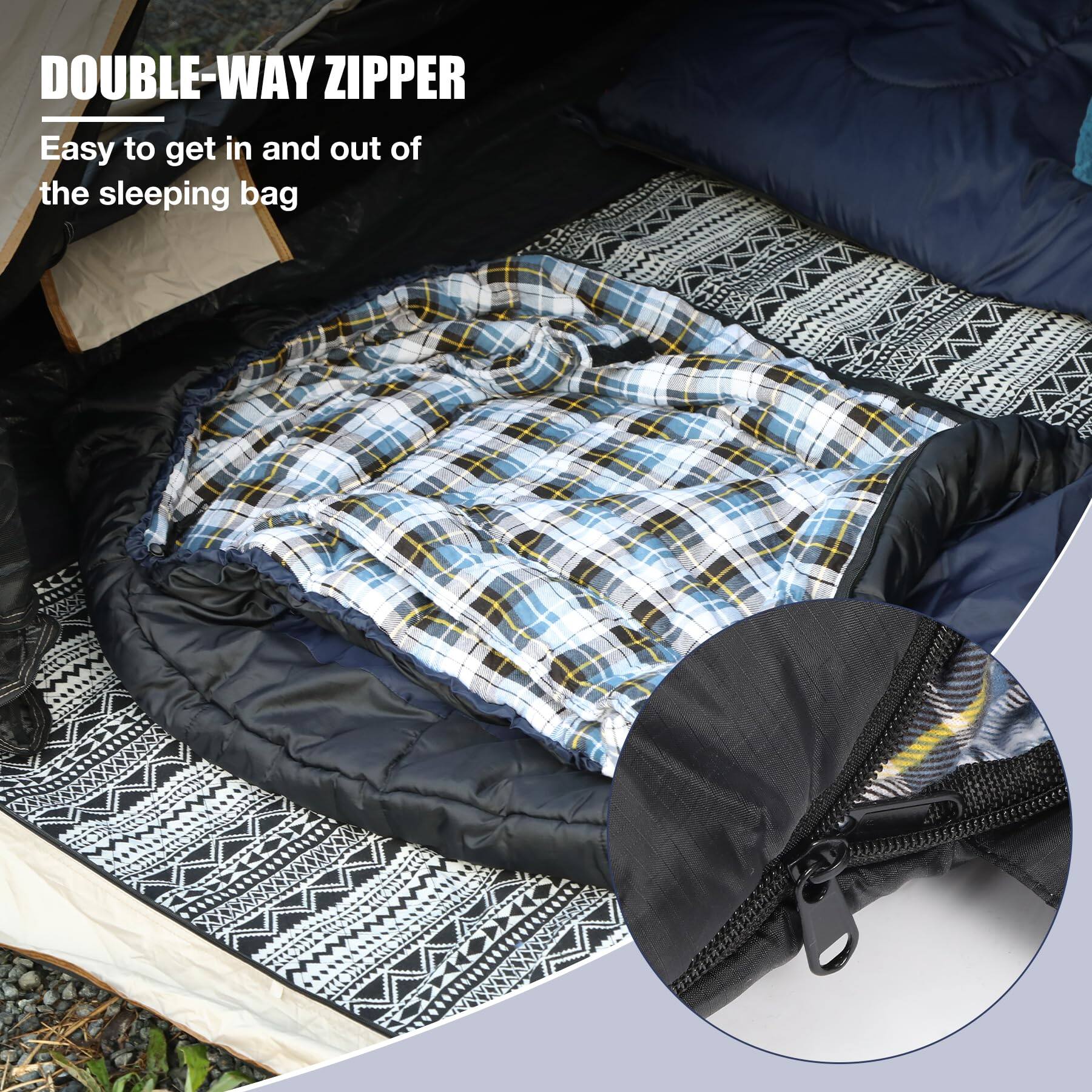 DOUBLE-WAY ZIPPER  
Easy to get in and out of the sleeping bag