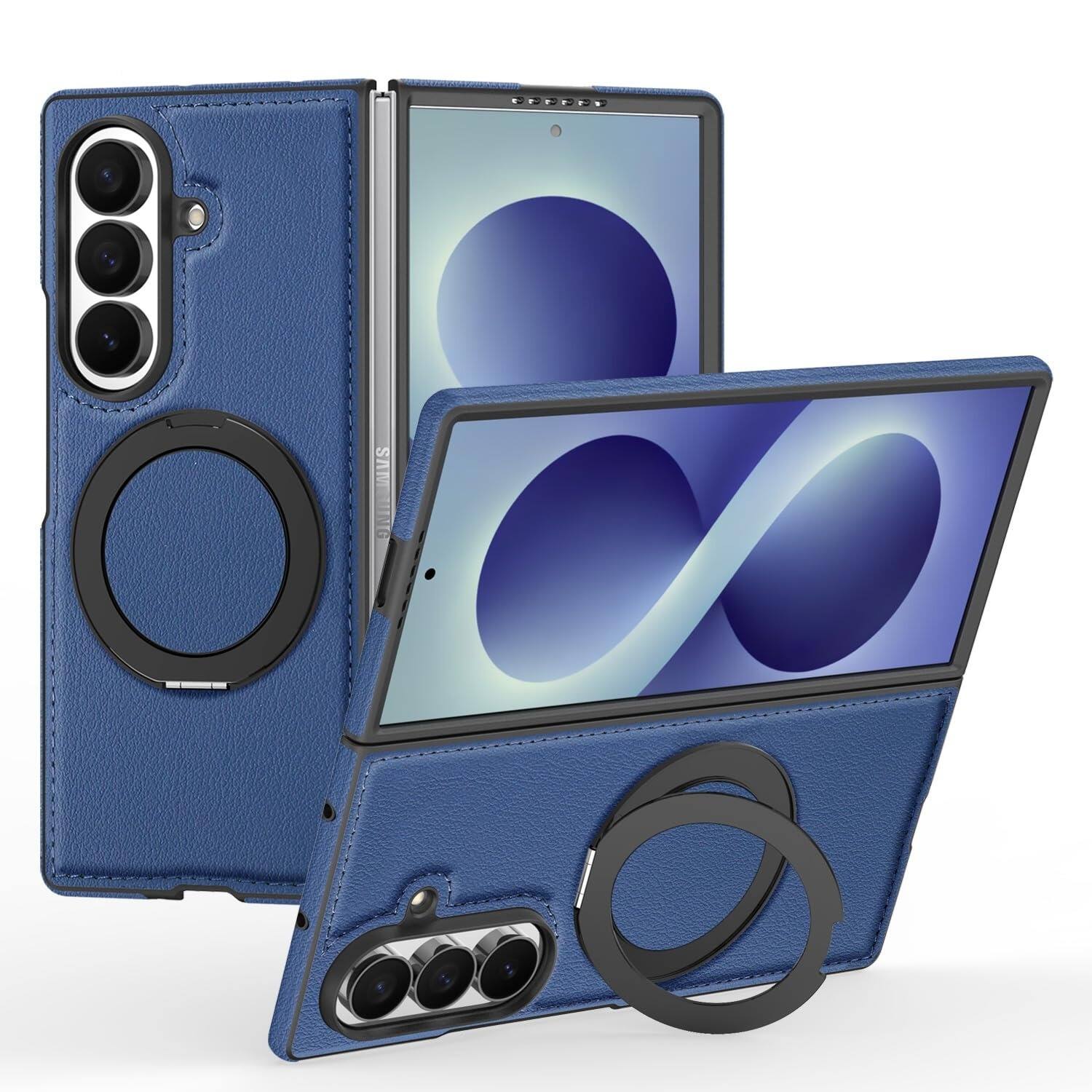 Dteck - Leather Case for Samsung Galaxy Z Fold 8 Ultra,Shockproof Compatible with Mag Safe 360 Rotation Ring Kickstand Cover - Blue