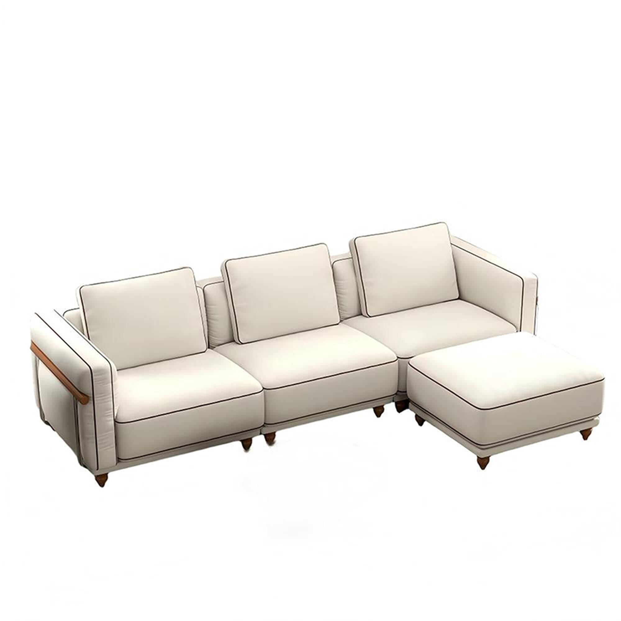 Boyel Living - 121in Luxury Cloud Sofa with Ottoman 70% Down Filled Removable Washable Ultra Soft Linen White Large Living Room Sofa - White