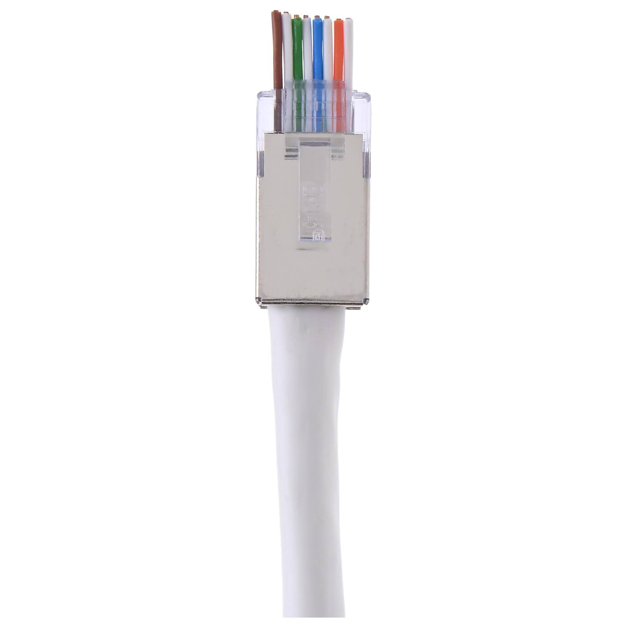Left. Platinum Tools - Platinum Tools Shielded EZ-RJ45 Connectors for CAT5e & CAT6, Jar of 50 - Clear.