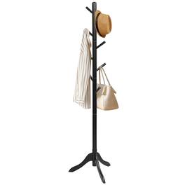 Costway - Wooden Coat Rack Stand Entryway Hall Tree 2 Adjustable Height with 8 Hooks - Black