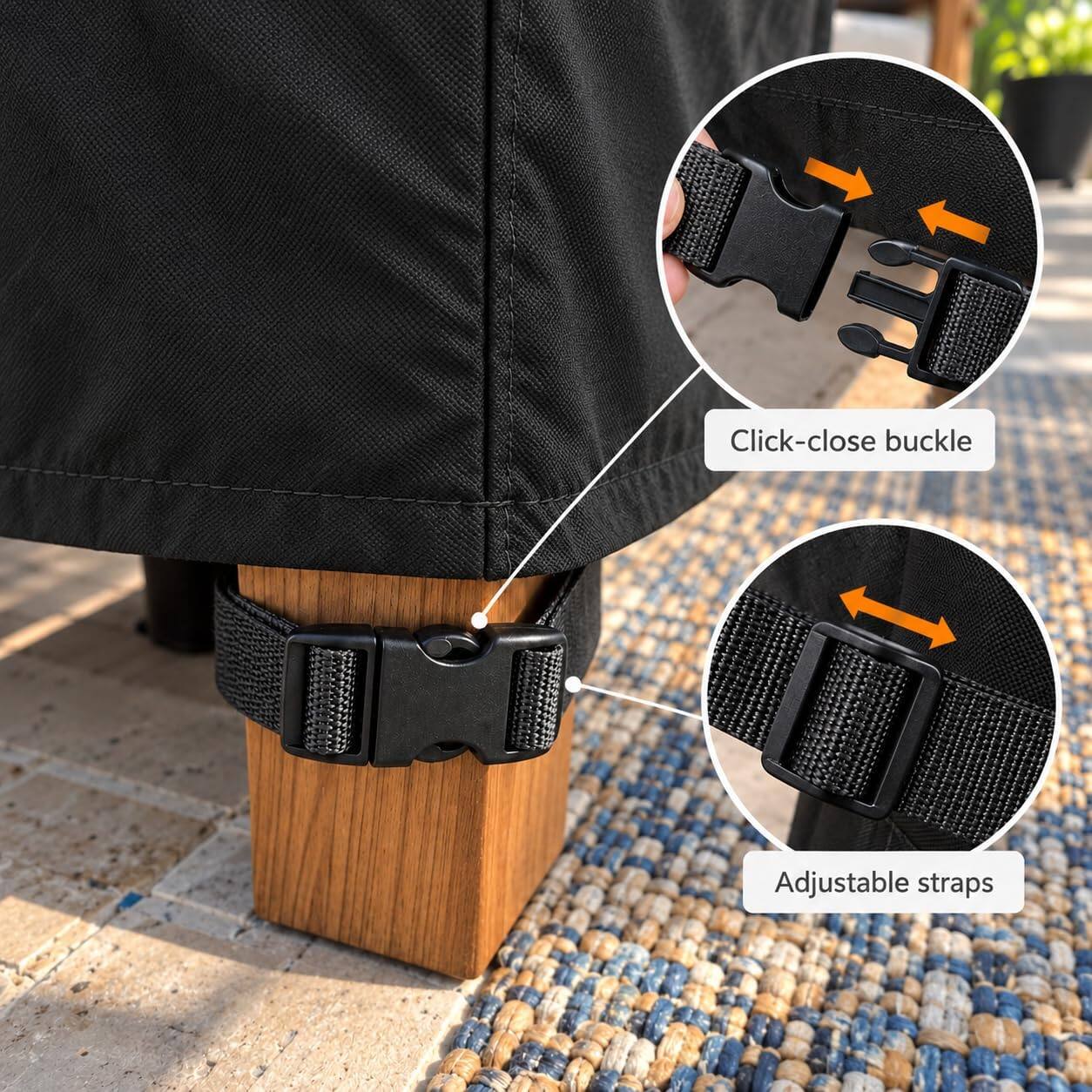 Click-close buckle  
Adjustable straps