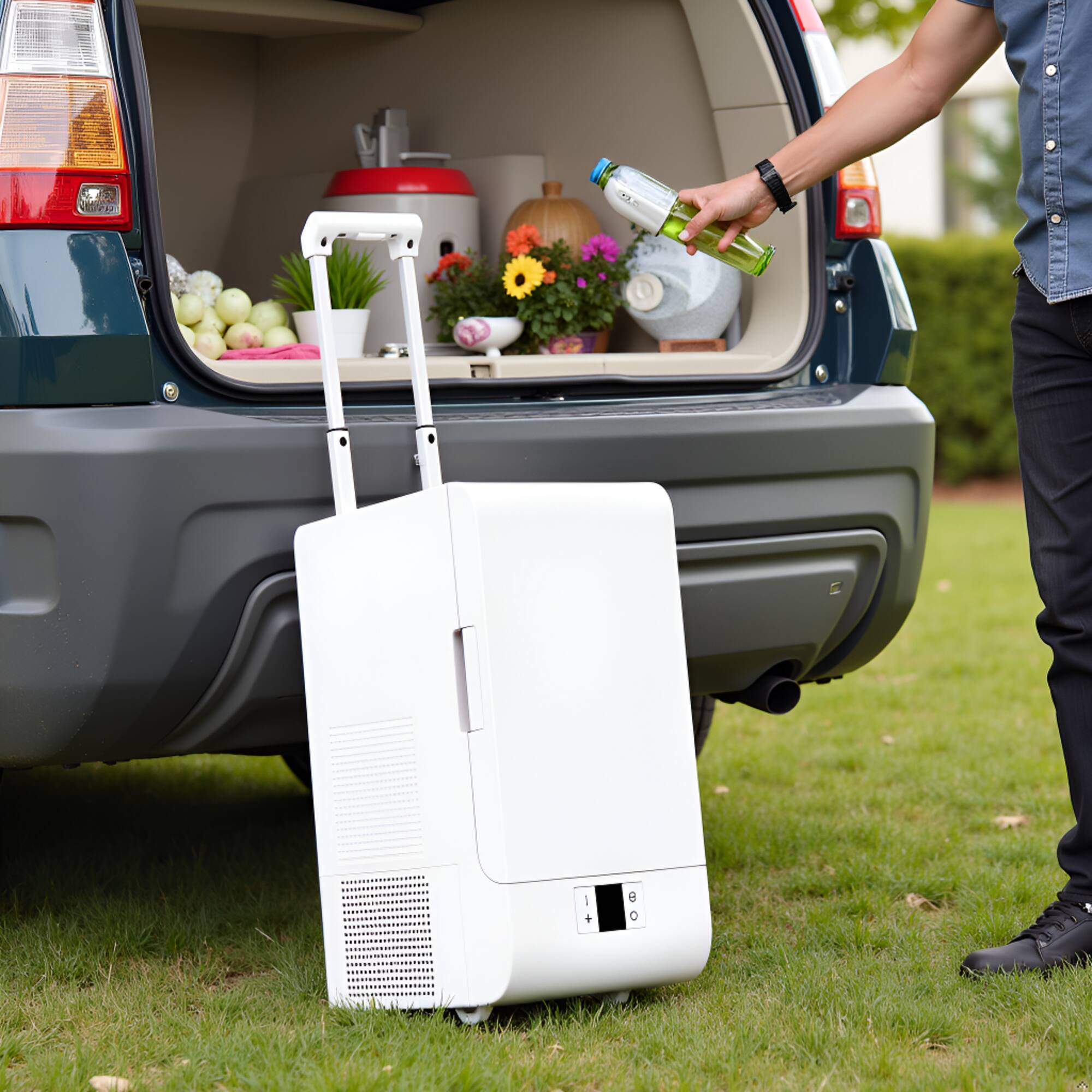 Left. Equator - Equator PFF 07 IC Rolling Fridge Freezer Portable Convertible Handle RV Car Cooler Camping w/ Adapter 0.7cf 12 DC 110V - White.