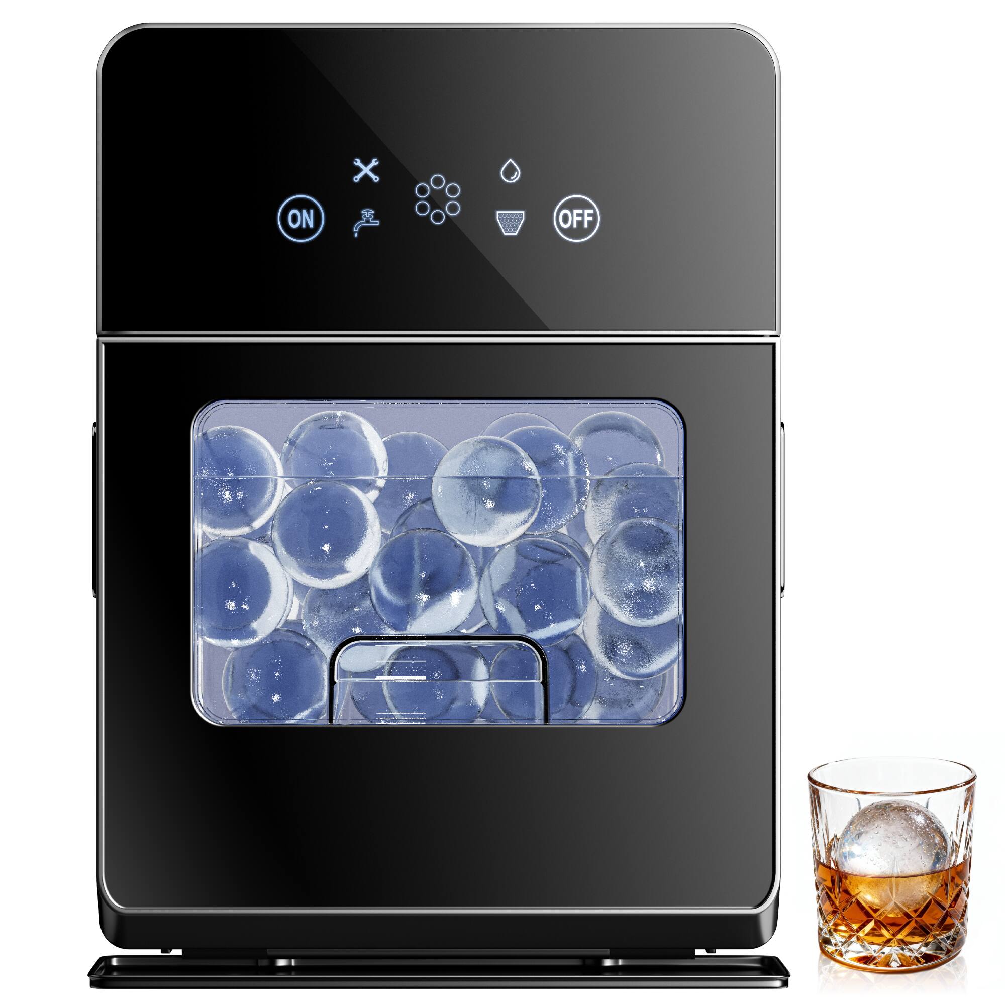 Front. SIMZLIFE - 4 Pcs in 38Mins Clear Ice Ball Maker,150Pcs/day, 2'',Self-Cleaning, Sphere Ice Maker for Whiskey/Brandy - Black.