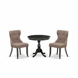 East West Furniture - 3 Piece Dining Table Set Contains 1 Dining Room Table and 2 Coffee Linen Fabric Dining Chairs - Multi-Color