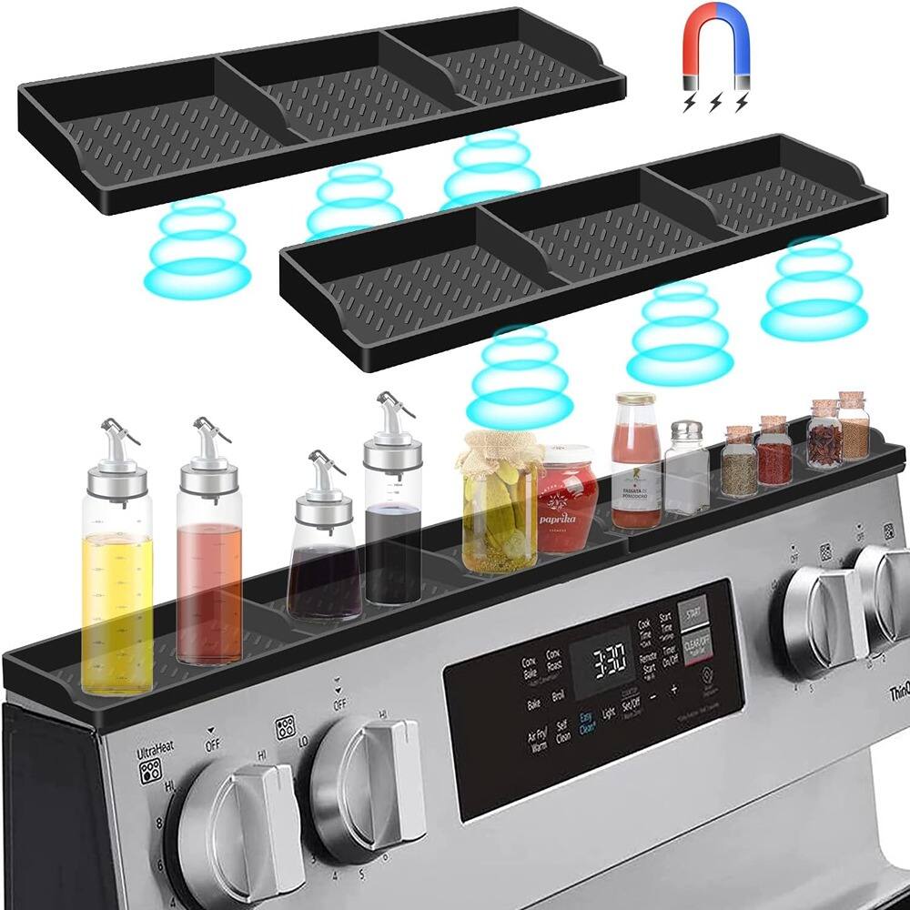 RTMB - Silicone Shelf for Stove Top, 30-inch Magnetic Shelf Over Stove Spice Rack - Black