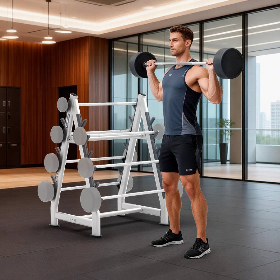 Alt View 3. HARISON - DISCOVER HR-G3115 Commercial Horizontal Barbell Rack for 10 Pairs, Carbon Steel Frame - White.