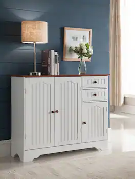 Kings Brand Furniture - Kitchen Sideboard Buffet Storage Cabinet with 2 Drawers and 3 Doors - White