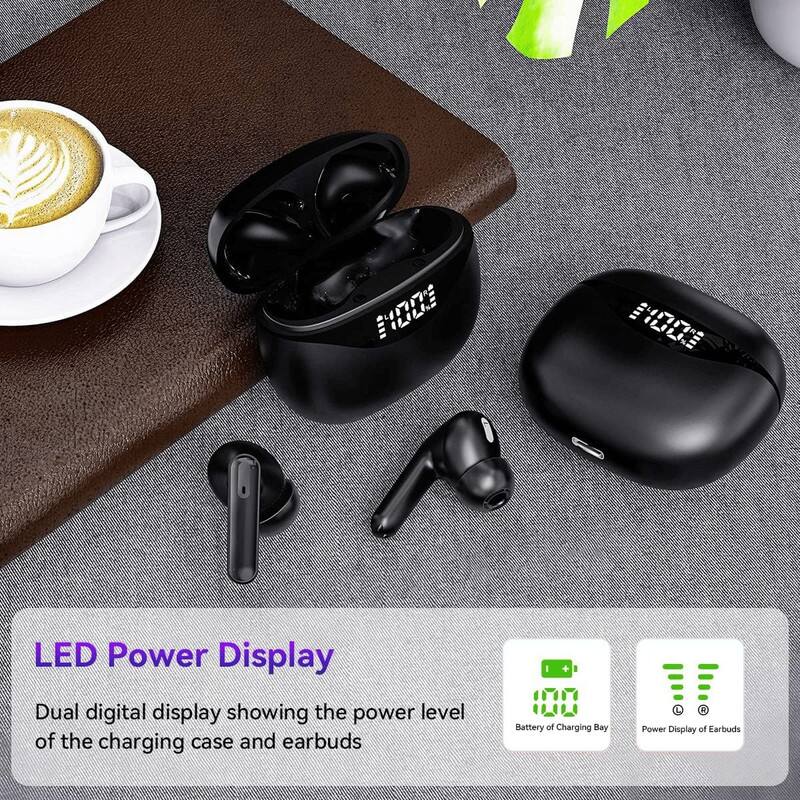 LED Power Display

Dual digital display showing the power level of the charging case and earbuds

- Battery of Charging Bay
- Power Display of Earbuds