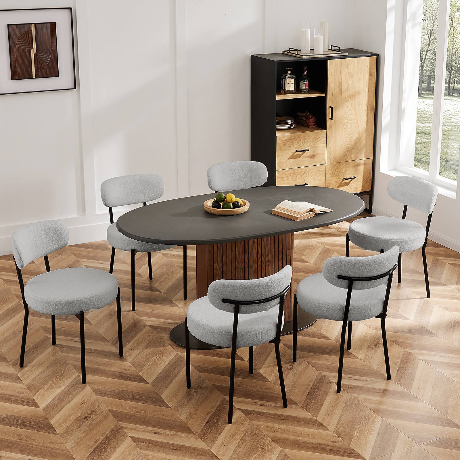 Alt View 5. Bestier - Modern Comfort Dining Chair with Upholstered Seat and Black Metal Frame, Ergonomic Backrest for Dining Room(Set of 2) - Gray.