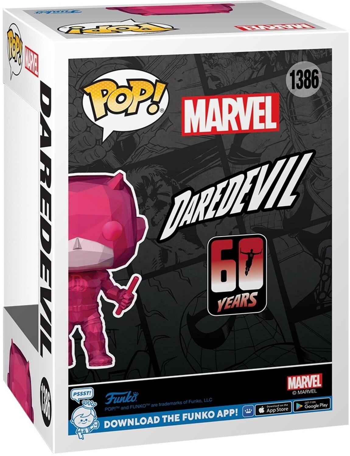 POP! MARVEL DAREDEVIL DAREDEVIL 60 YEARS MARVEL PSSST! MARVEL I gRO Funko trademarks of Funko, LLC GETION FUNKO are Download an Google Play POP and Store APP! THE FUNKO DOWNLOAD