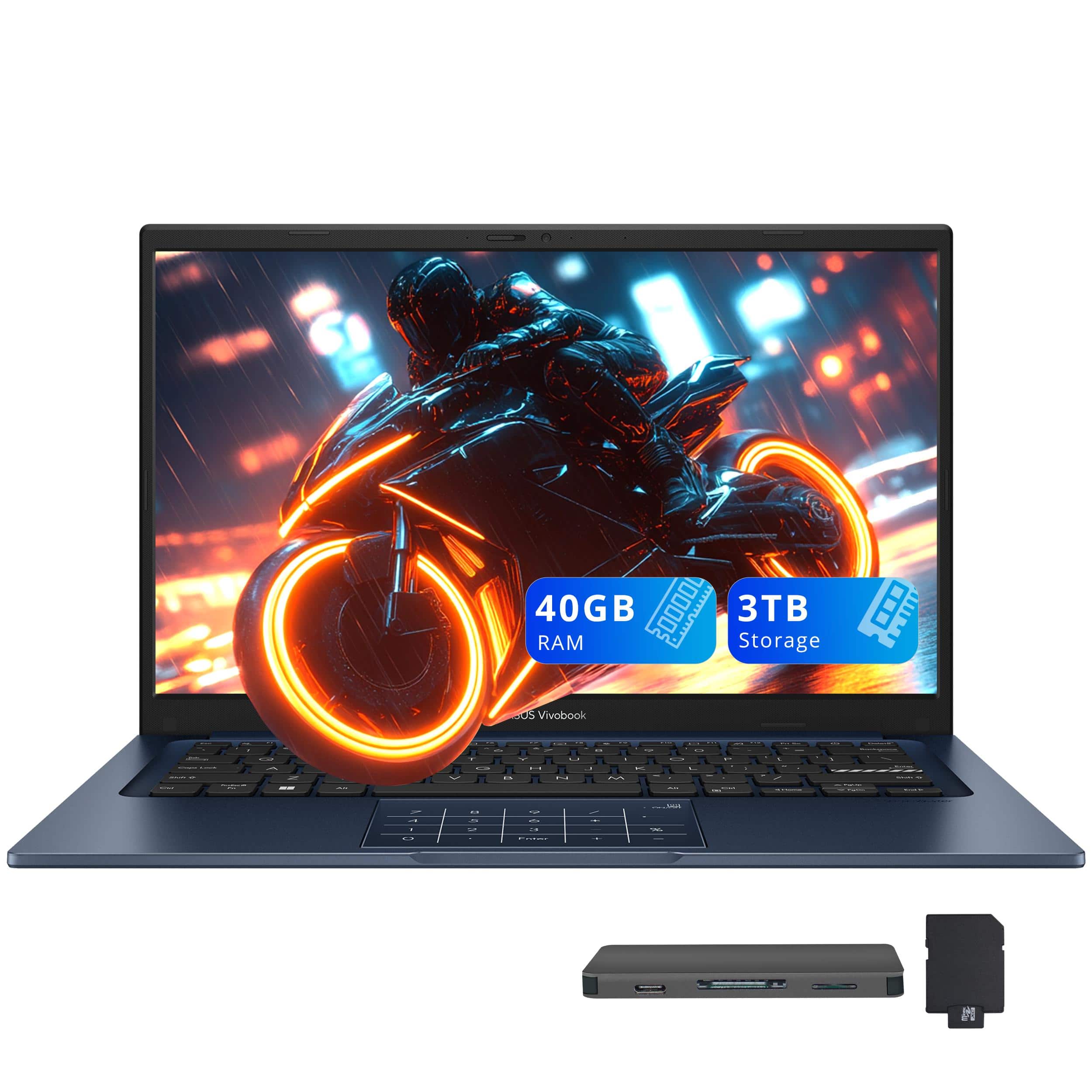 ASUS - Vivobook 14 14" LED FHD Laptop,Intel Core 5 120U,40GB RAM,2TB SSD+1TB Docking Station Set,Win 11 - Blue