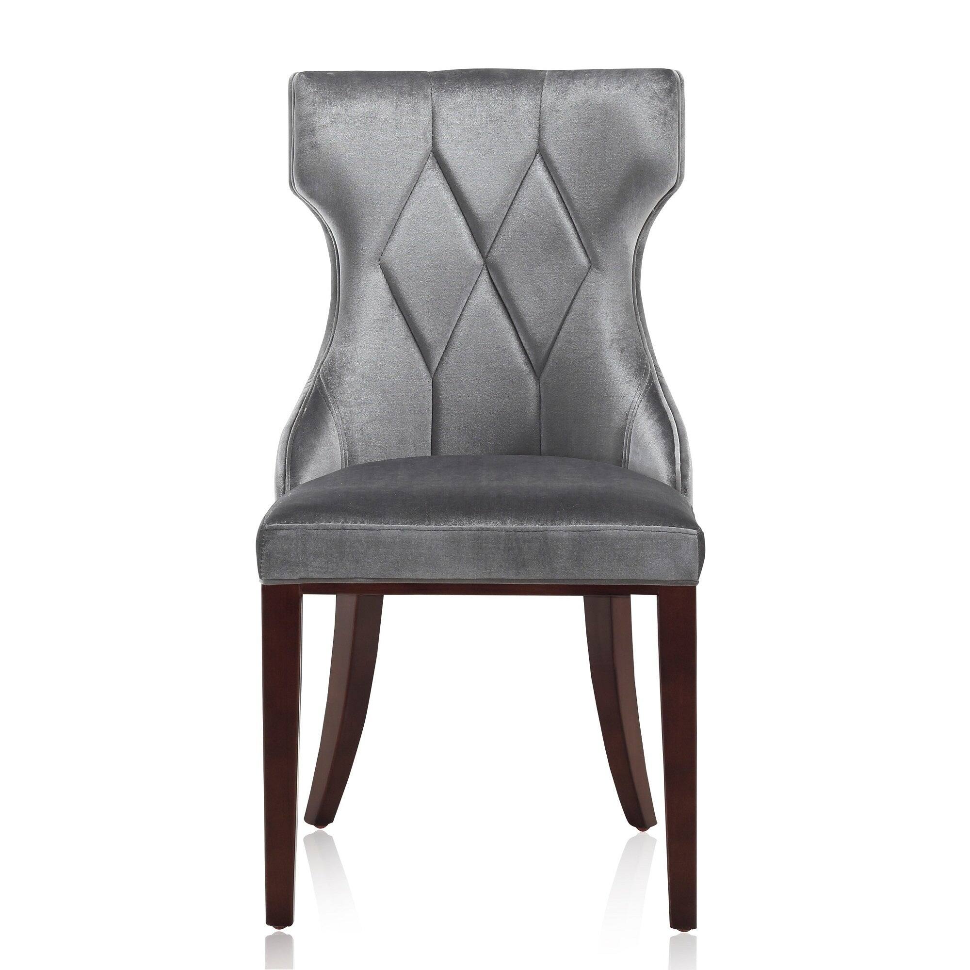 Back. Manhattan Comfort - Reine Traditional Wood Upholstered Dining Chair - Set of 2 - Gray.