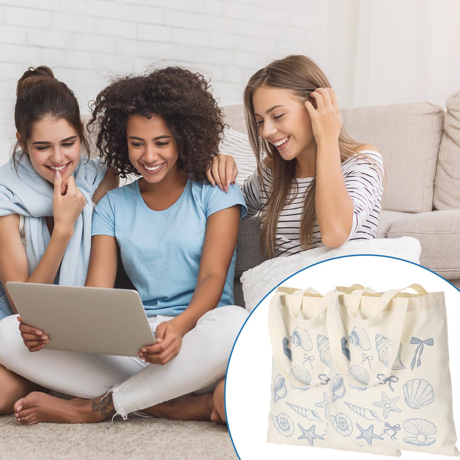 Alt View 4. Paradigms Interiors - 6 Blue Bow Starfish And Seashell Bags Party Summer Beach Bridesmaid Tote For Last Toast On The Coast Bachel... - Default.