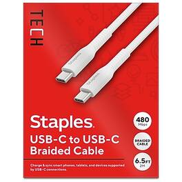 Staples TECH - USB-C to USB-C Charging Cable, 6.5 ft., White (ST62335) - White