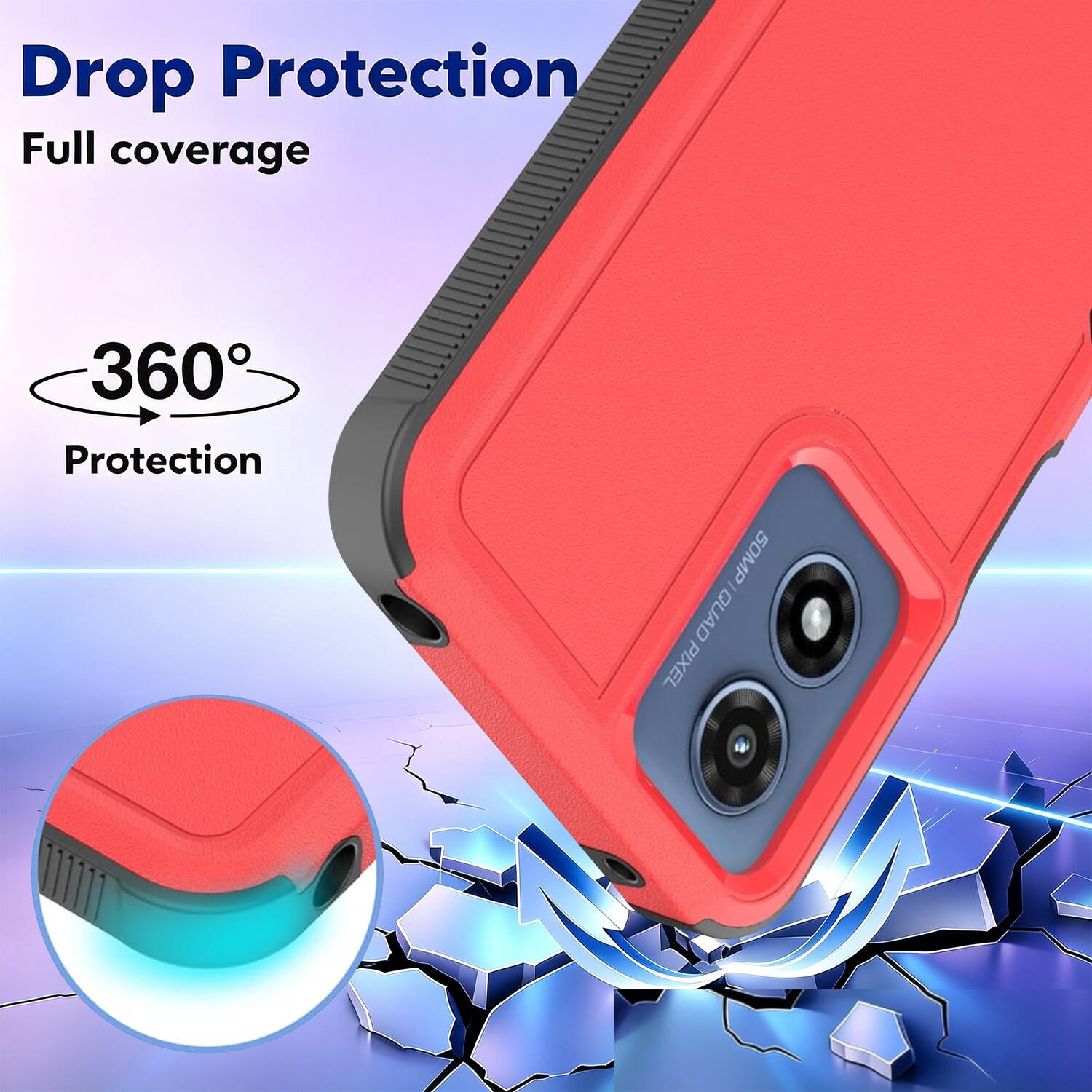 Drop Protection  
Full coverage  
360° Protection  
50MP QUAD PIXEL