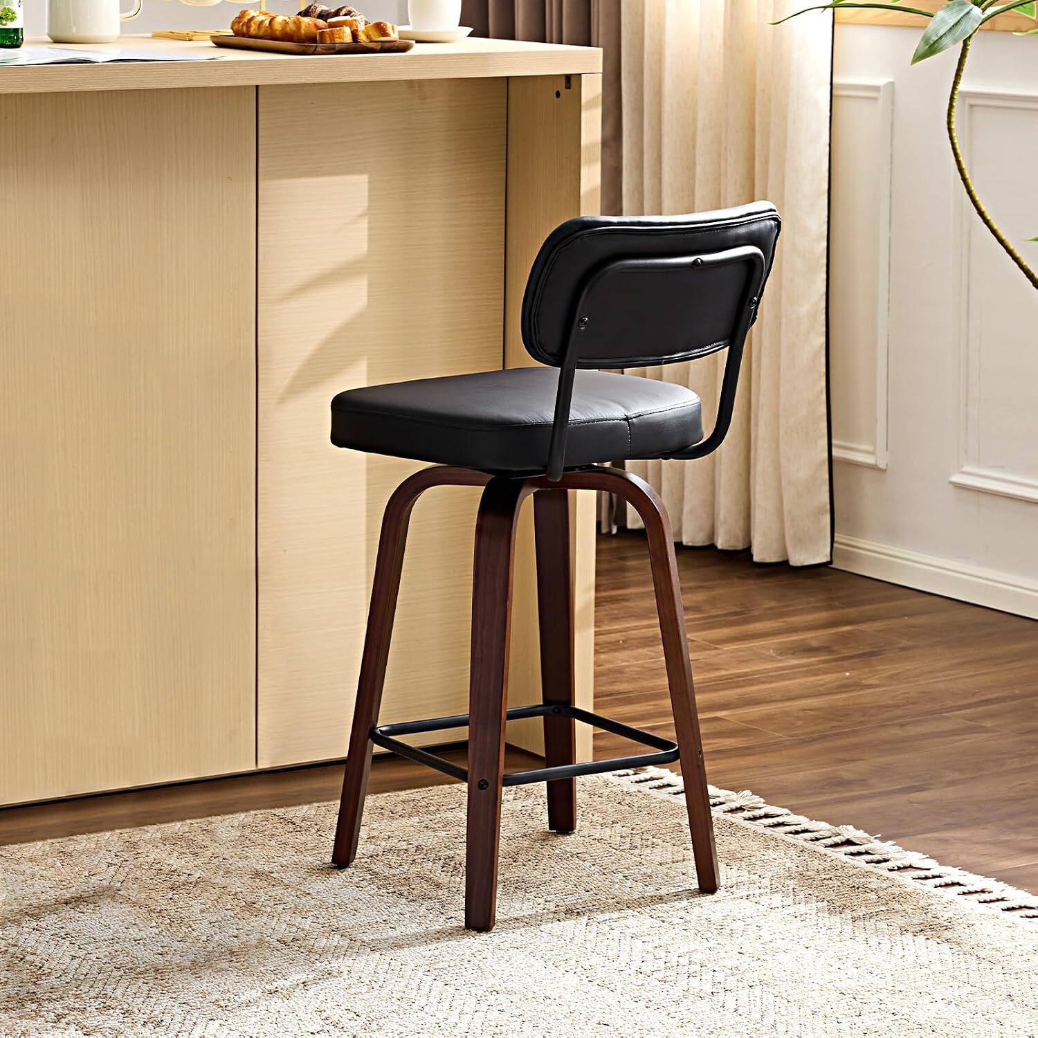 Alt View 4. Winado - Modern Bar Stool 26" H, PU Leather 360° Swivel, Solid Wood Legs Barstools for Kitchen Island & Home Bar - Brown Pu-Set of 1.