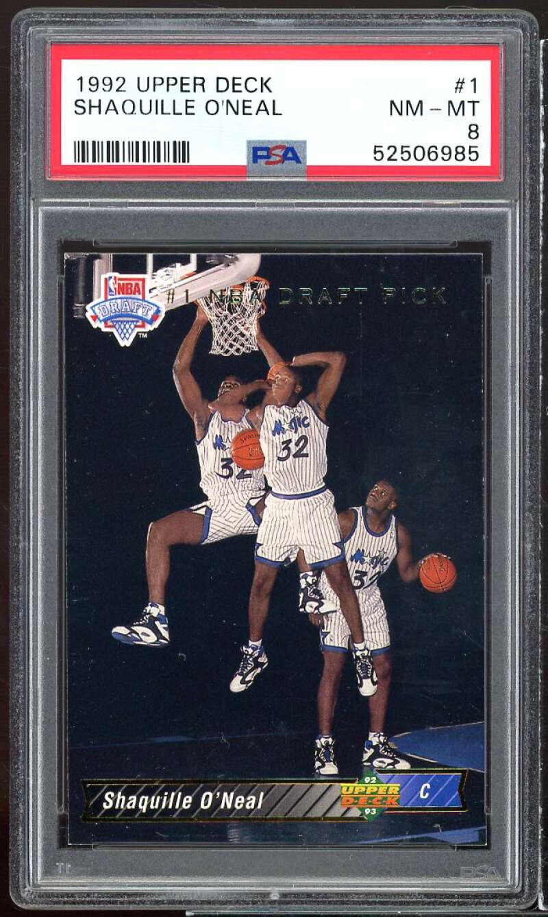 1992 UPPER DECK SHAQUILLE O'NEAL FSA #1 NM-MT 8 52506985 NBA #1 NBA DRAFT PICK SHAQUILLE O'NEAL 92 UPPER DECK 93 PSA