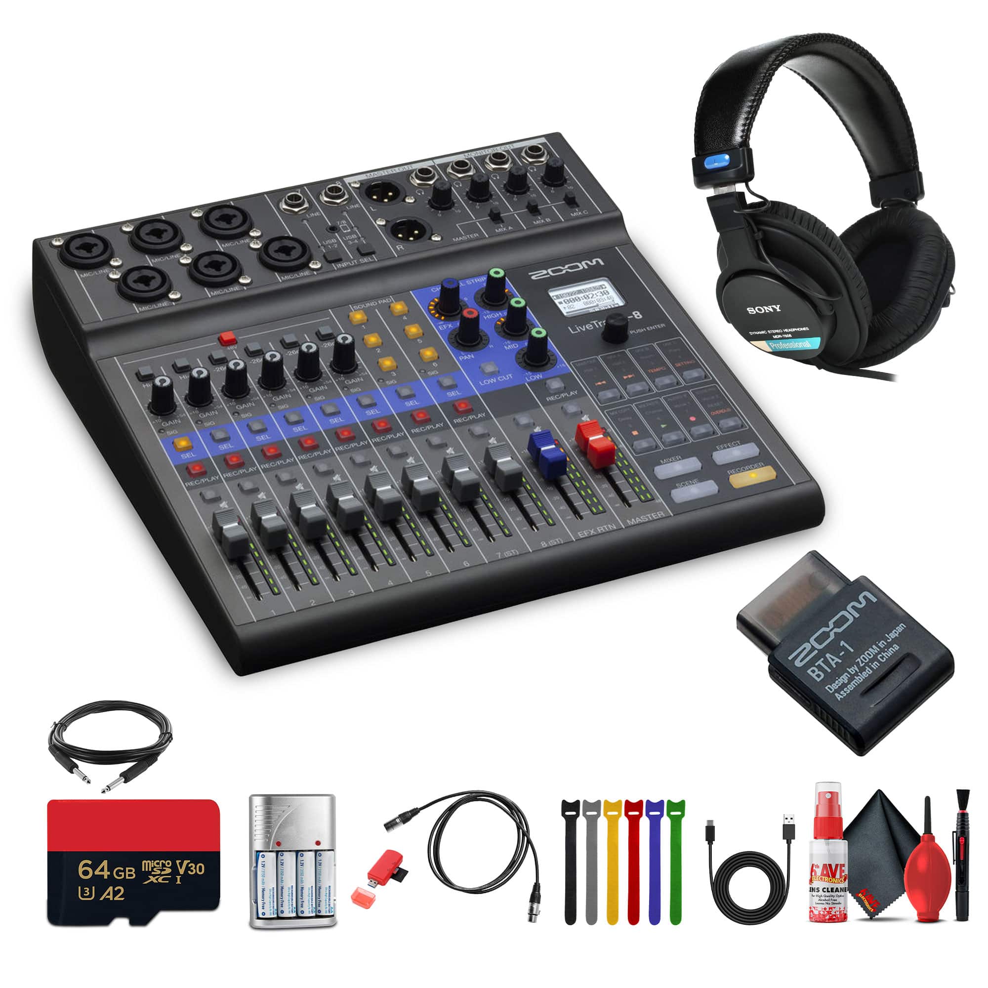 Zoom - LiveTrak L-8 Portable 8-Channel Digital Mixer + Headphones, Bundle