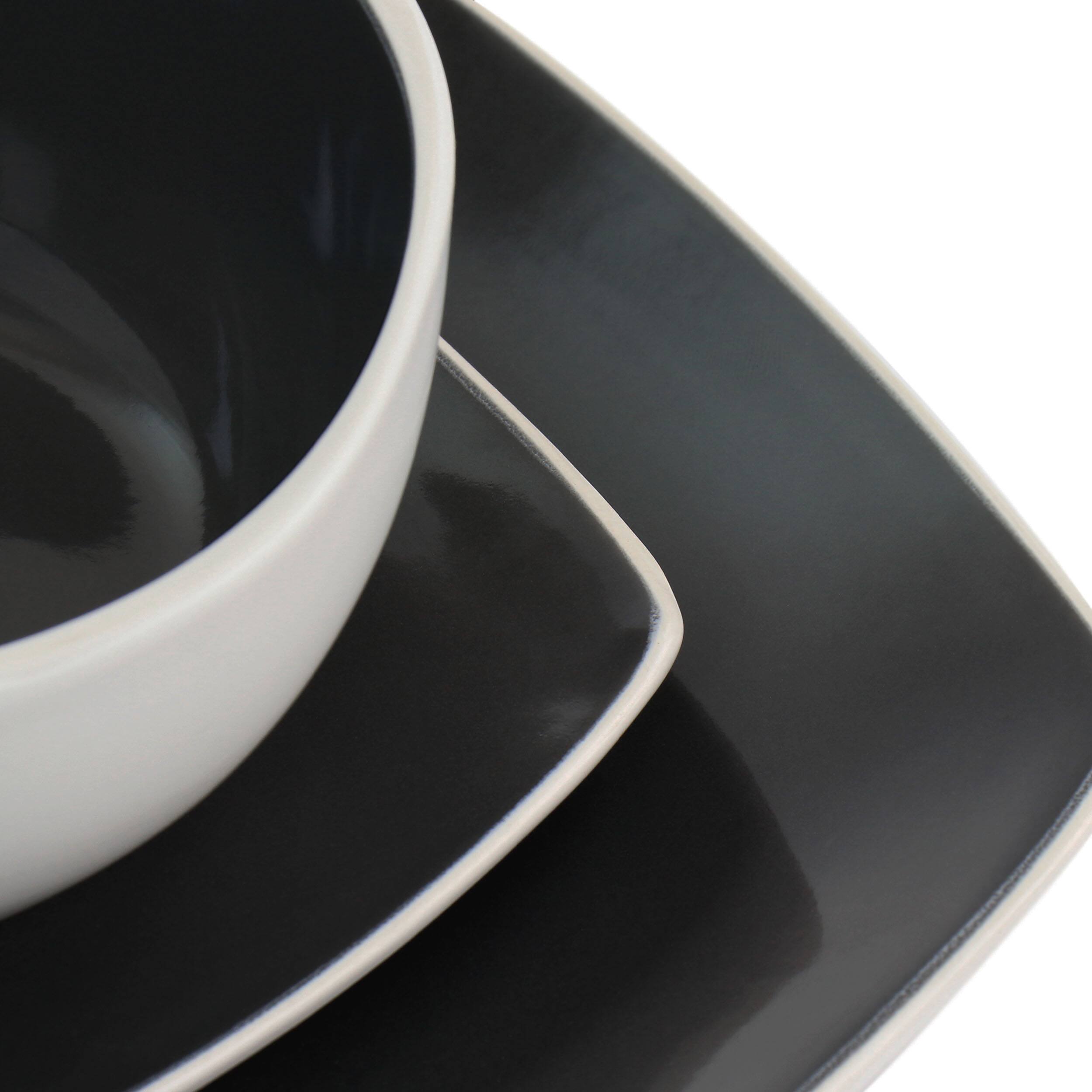 Alt View 2. Gibson - Gibson Elite Soho Lounge 16 Piece Stoneware Dinnerware Set in Black/White - Black.