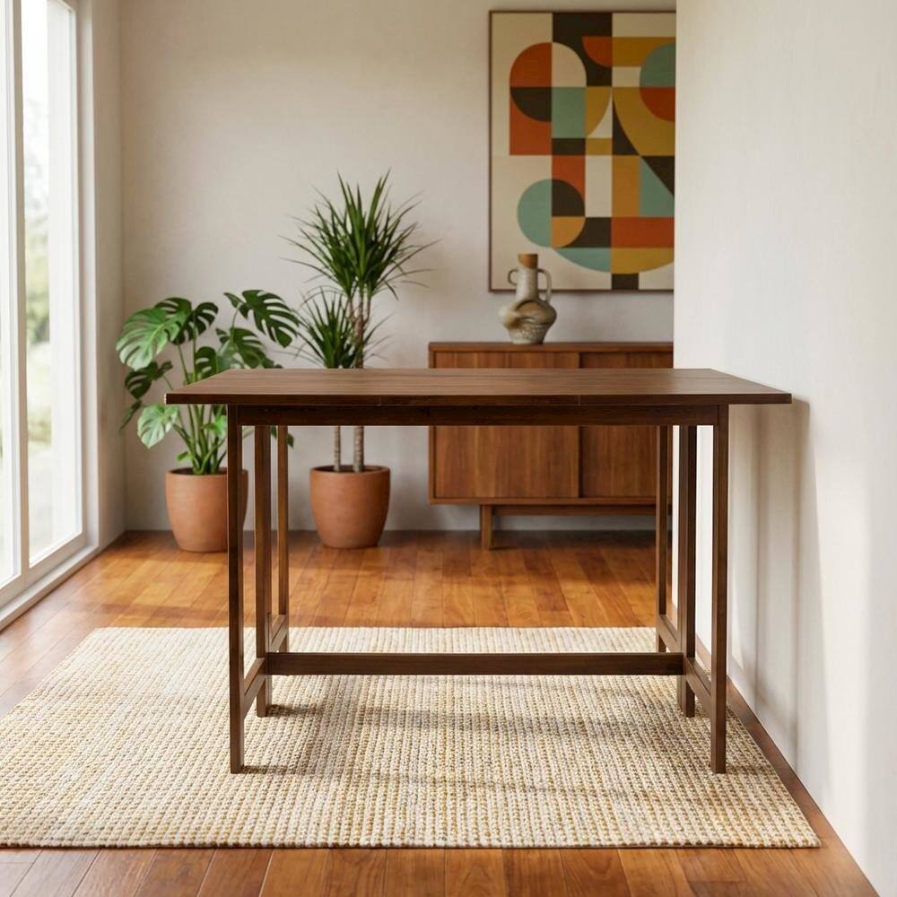Alt View 3. FurniFact - Warm Brown Folding Console to Dining Table - Warm Brown.