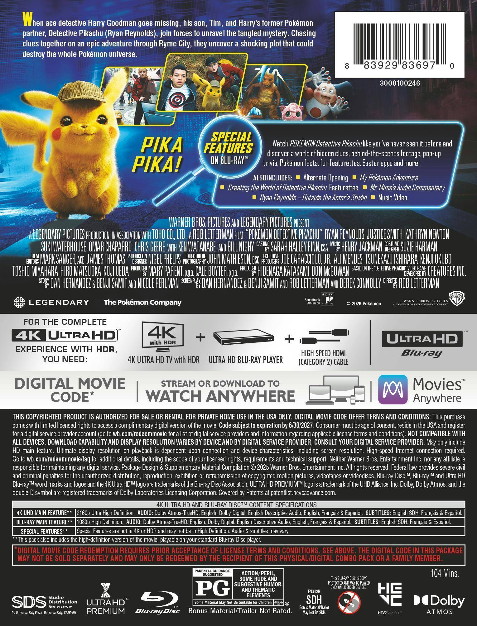 Back. Pokémon Detective Pikachu (Steelbook)   - 4K Blu-Ray.
