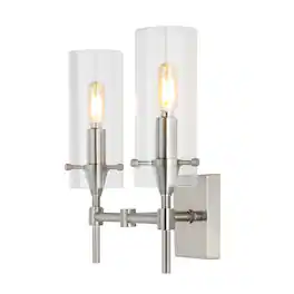 Jonathan Y - Cato 13.5" 2-Light Modern Farmhouse Iron/Glass LED Vanity, /Clear - Nickel