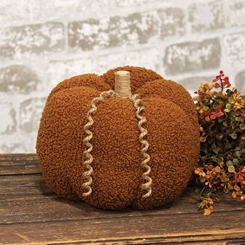 Angle. BreeBe - *Burnt Orange Plush Pumpkin w/Jute Vines 7.25"H - Orange.