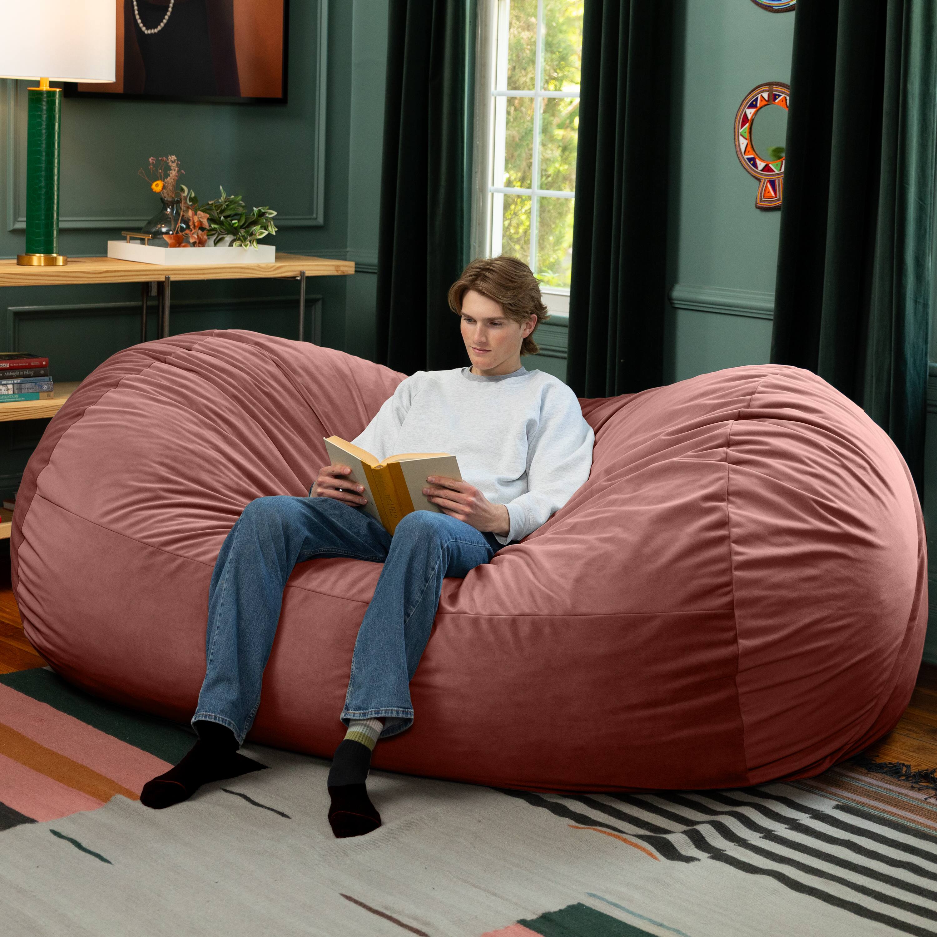 Alt View 2. Jaxx - Jaxx Grand Lounger 7 Foot Bean Bag Sofa -Lush Velvet Mauve - Lush Velvet Mauve.