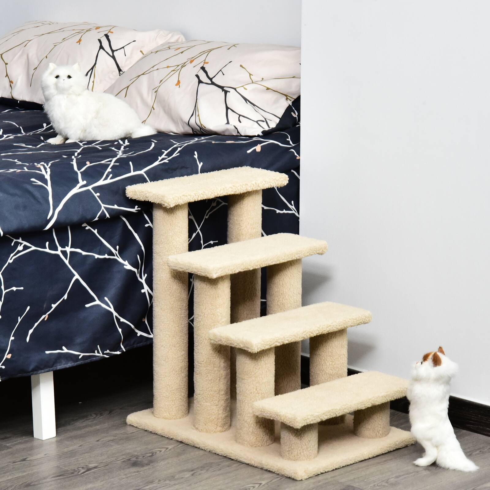 Angle. Pawhut - PawHut 25" 4-Step Multi-Level Carpeted Cat Scratching Post Pet Stairs - Cream White - Cream White.