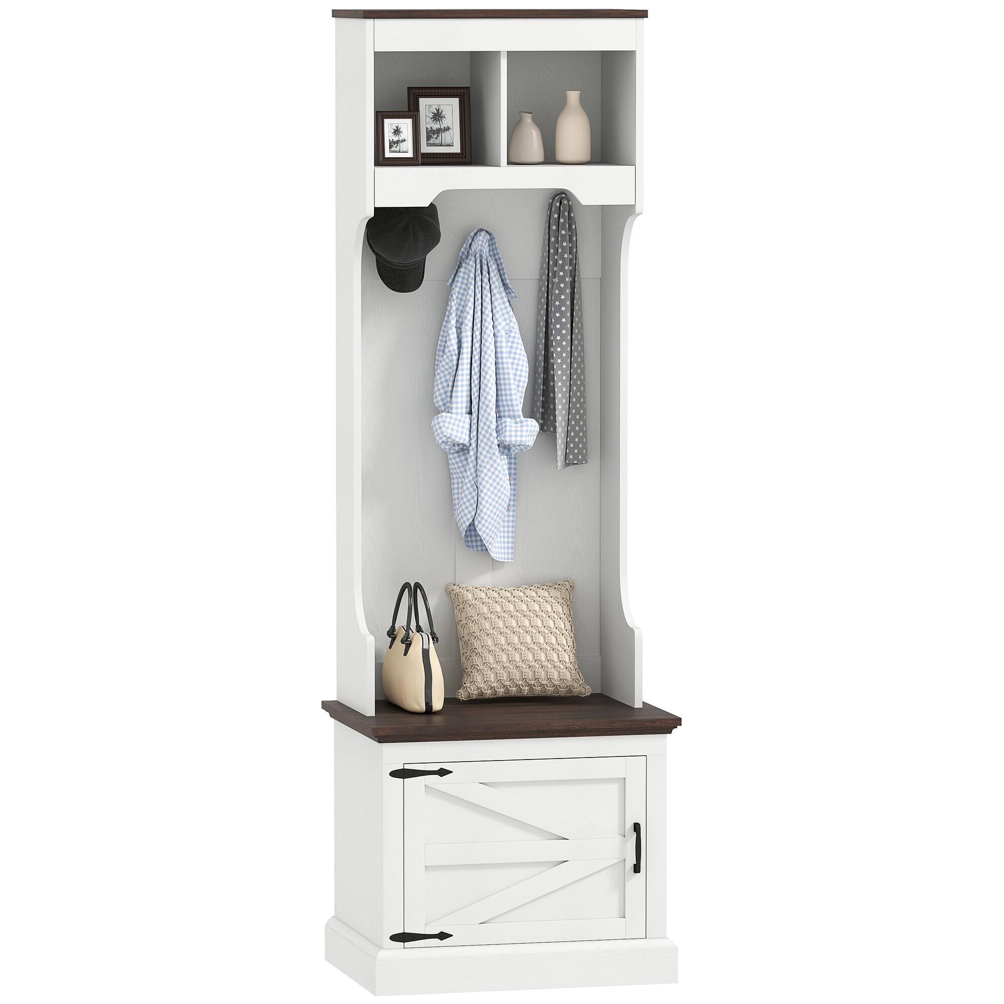 Front. Homcom - 3-in-1 Hall Tree with Shoe Storage, Standing Coat Rack with Shoe Bench, Entryway Furniture with Three Hooks - White Wood Grain.
