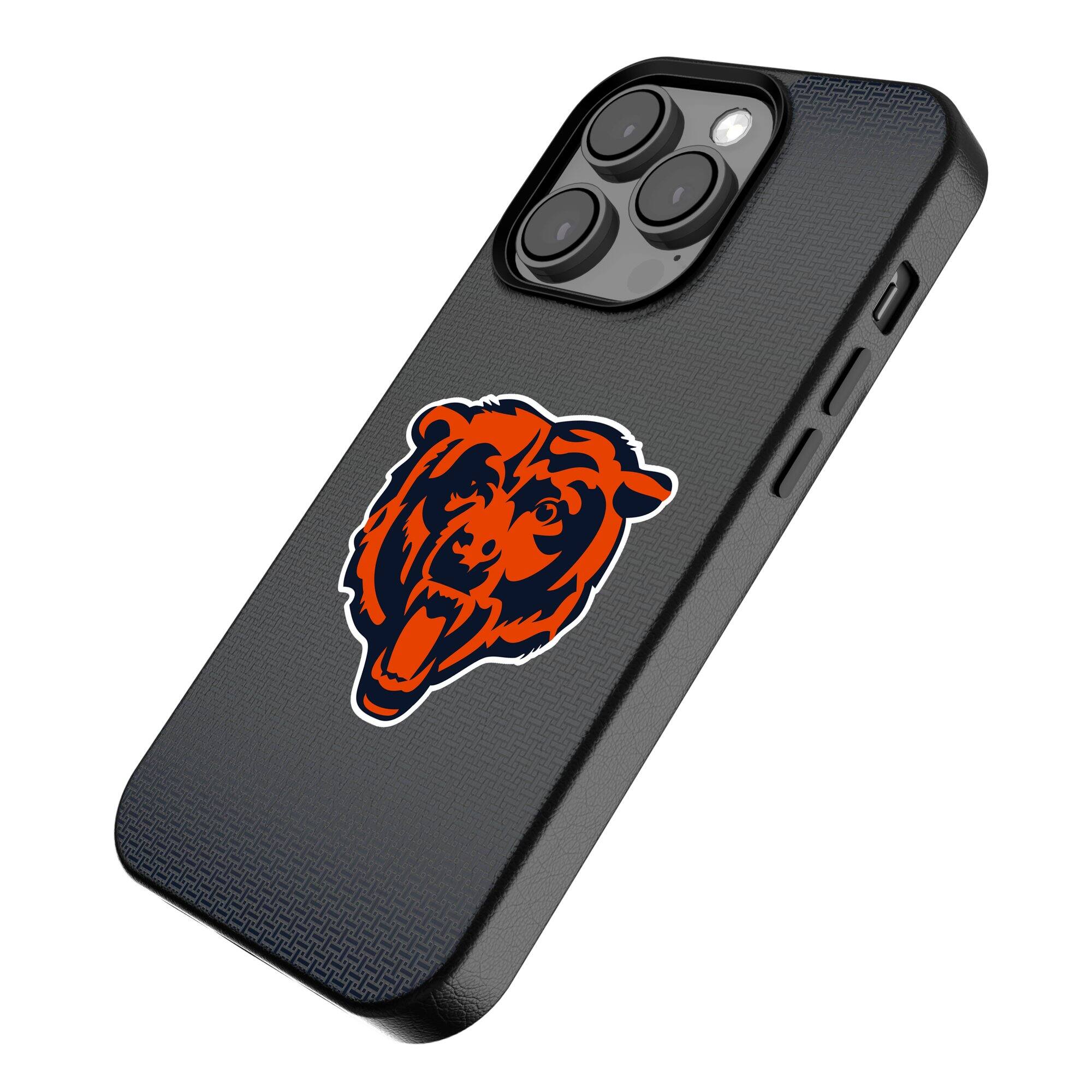 Alt View 1. Keyscaper - Chicago Bears Linen Logo iPhone Magnetic Bump Case - 16 Pro - Black.