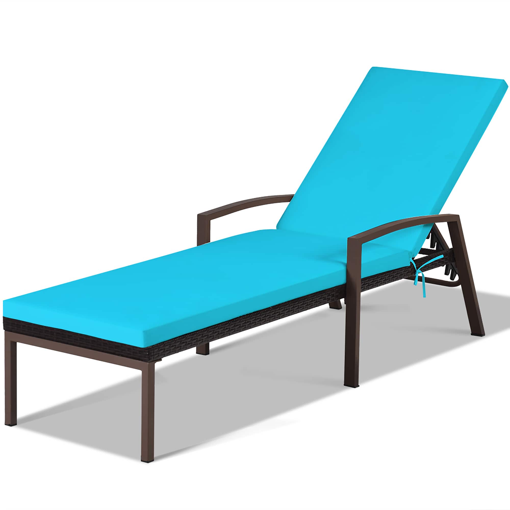 Front. Costway - Patio Rattan Lounge Chair Chaise Recliner Back Adjustable w/Cushion Outdoor - turquoise.