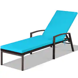 Costway - Patio Rattan Lounge Chair Chaise Recliner Back Adjustable w/Cushion Outdoor - Turquoise