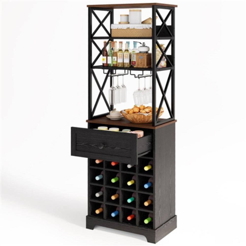 Back. Hivvago - Black/Brown Wine Rack Kitchen Bar Storage Cabinet Shelf with Glass Holders - Black, Brown.