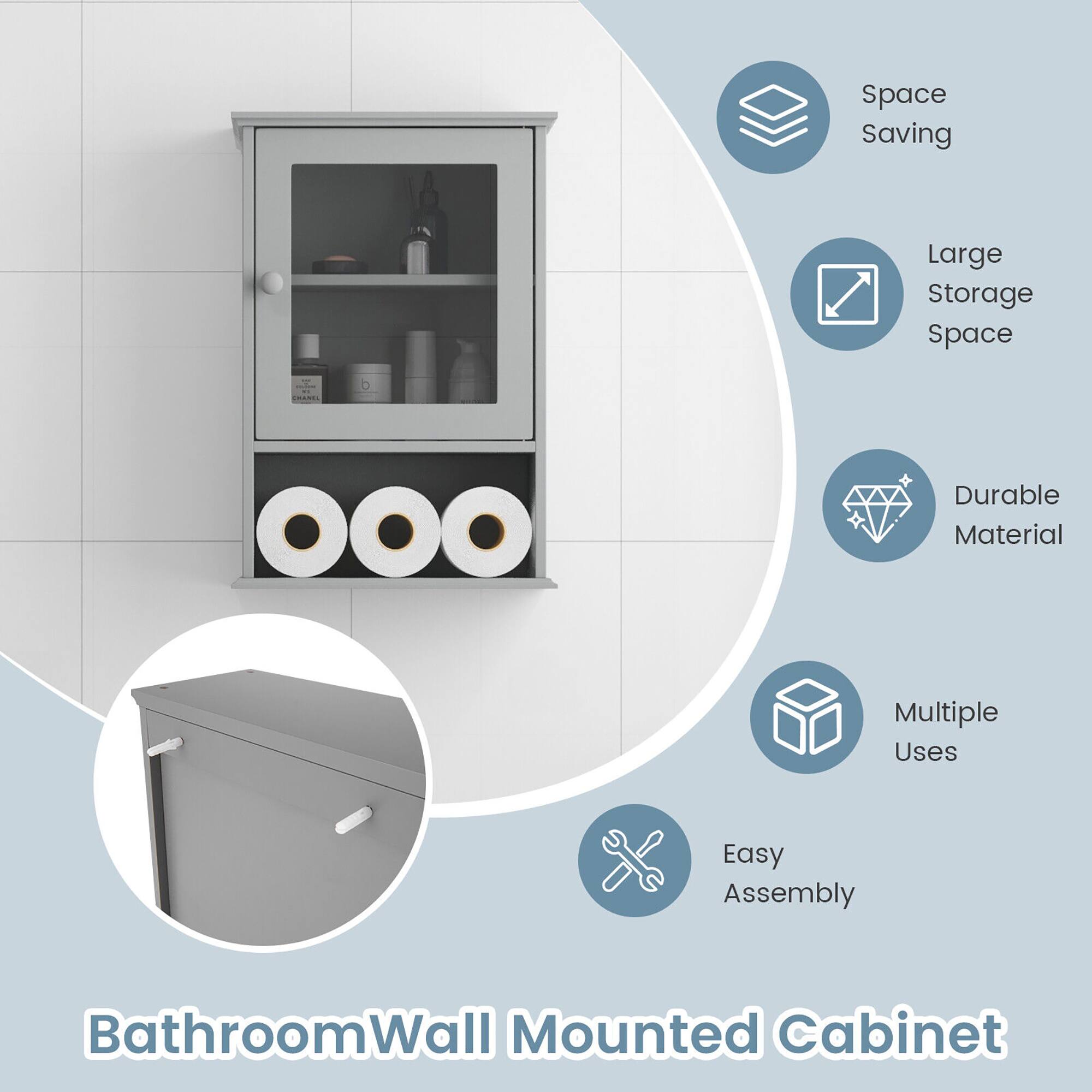 - Space Saving
- Large Storage Space
- Durable Material
- Multiple Uses
- Easy Assembly

Bathroom Wall Mounted Cabinet