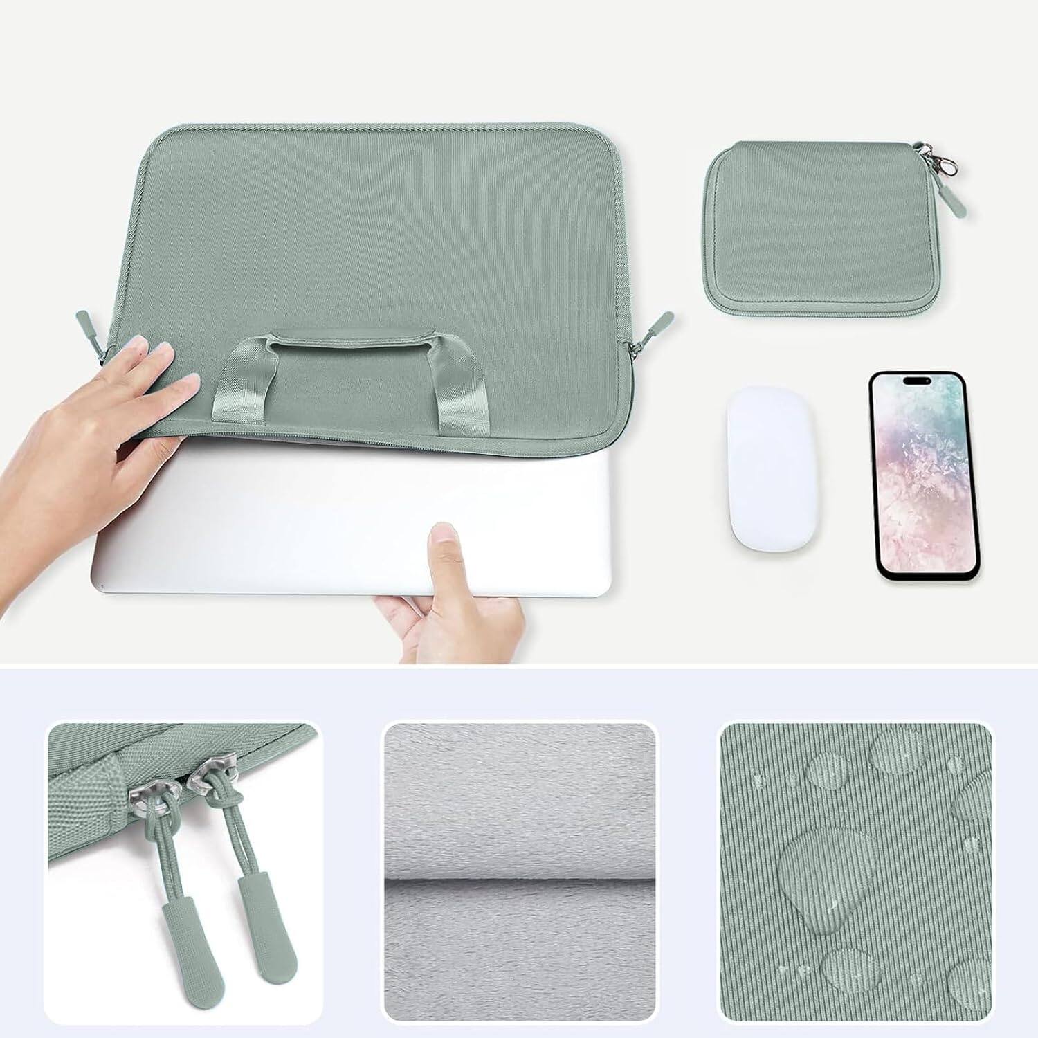 Alt View 1. mosiso - Laptop Sleeve 16 inch, Neoprene Laptop Carrying Case with Handle & Pouch for MacBook Pro 16, HP Acer Dell Lenovo ASUS - Antique Green.