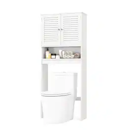 Costway - Bathroom Space Saver Over The Toilet Shelved Storage Cabinet Organizer - White