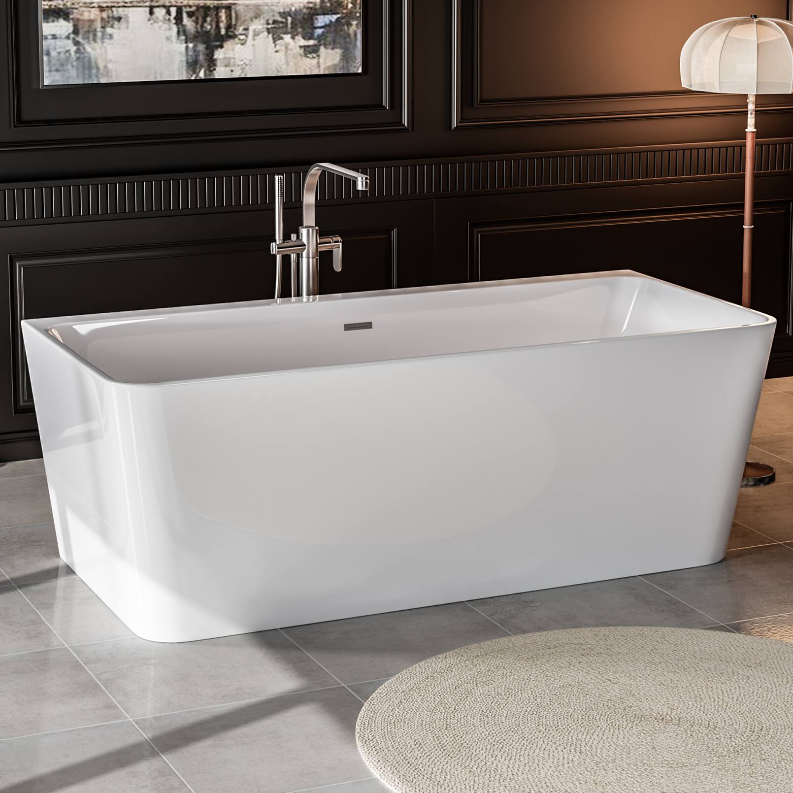 Left. Empava - 67 in. x 37.5 in. BACK TO WALL Flat Bottom Bath Tub Soaking Bathtub with Center Drain - White.