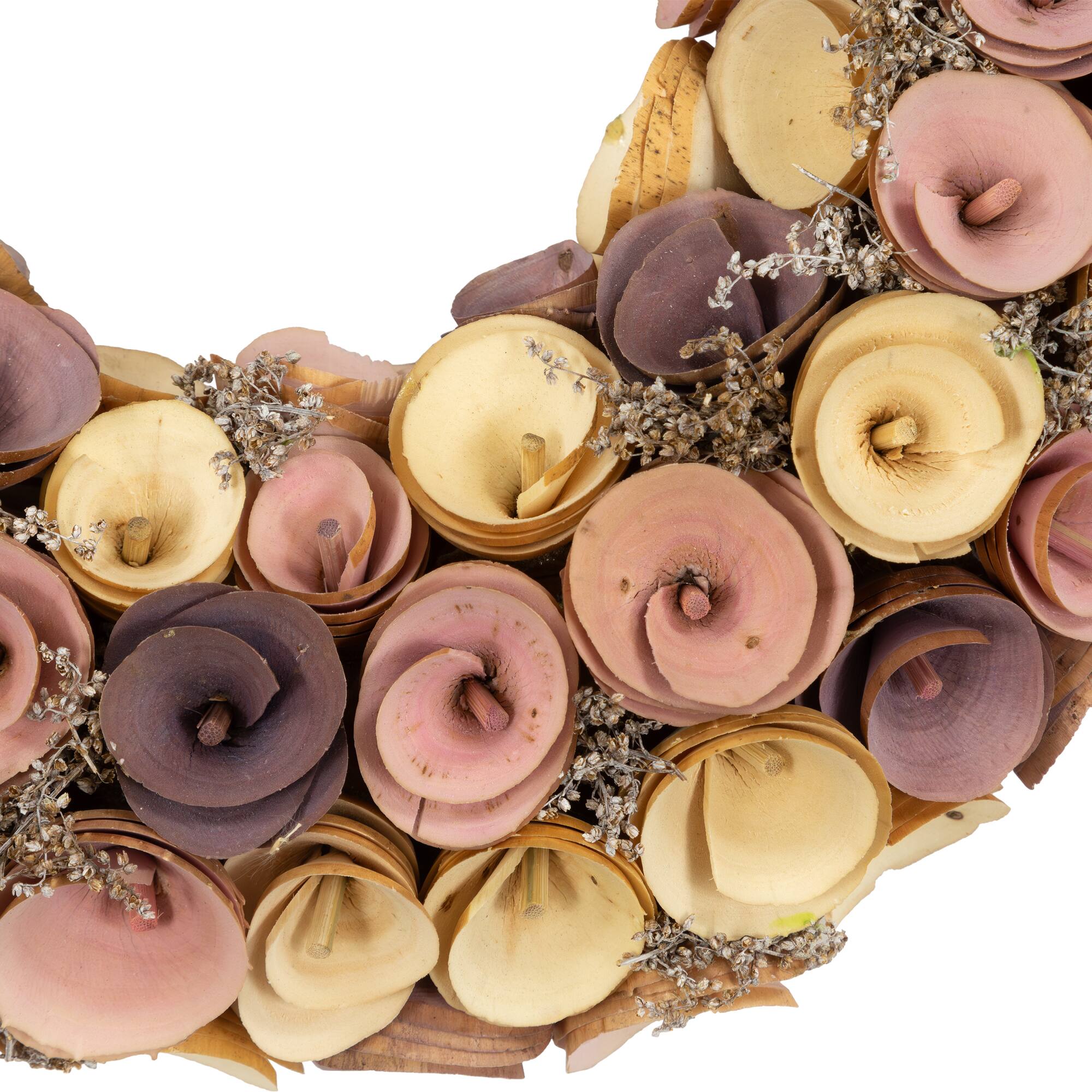 Alt View 2. Northlight - Artificial Floral Wooden Spring Wreath - 12" - Pink and Yellow - Pink.