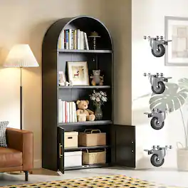 Boyel Living - 72-Inch Arched Metal Bookcase with Glass Doors - Black
