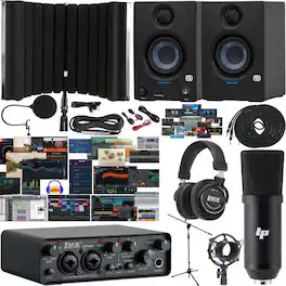 LyxJam - 2×2 USB Audio Interface Home Studio Bundle – 24‑bit/96 kHz Interface, Condenser Mic, Monitors, Headphones & Shield