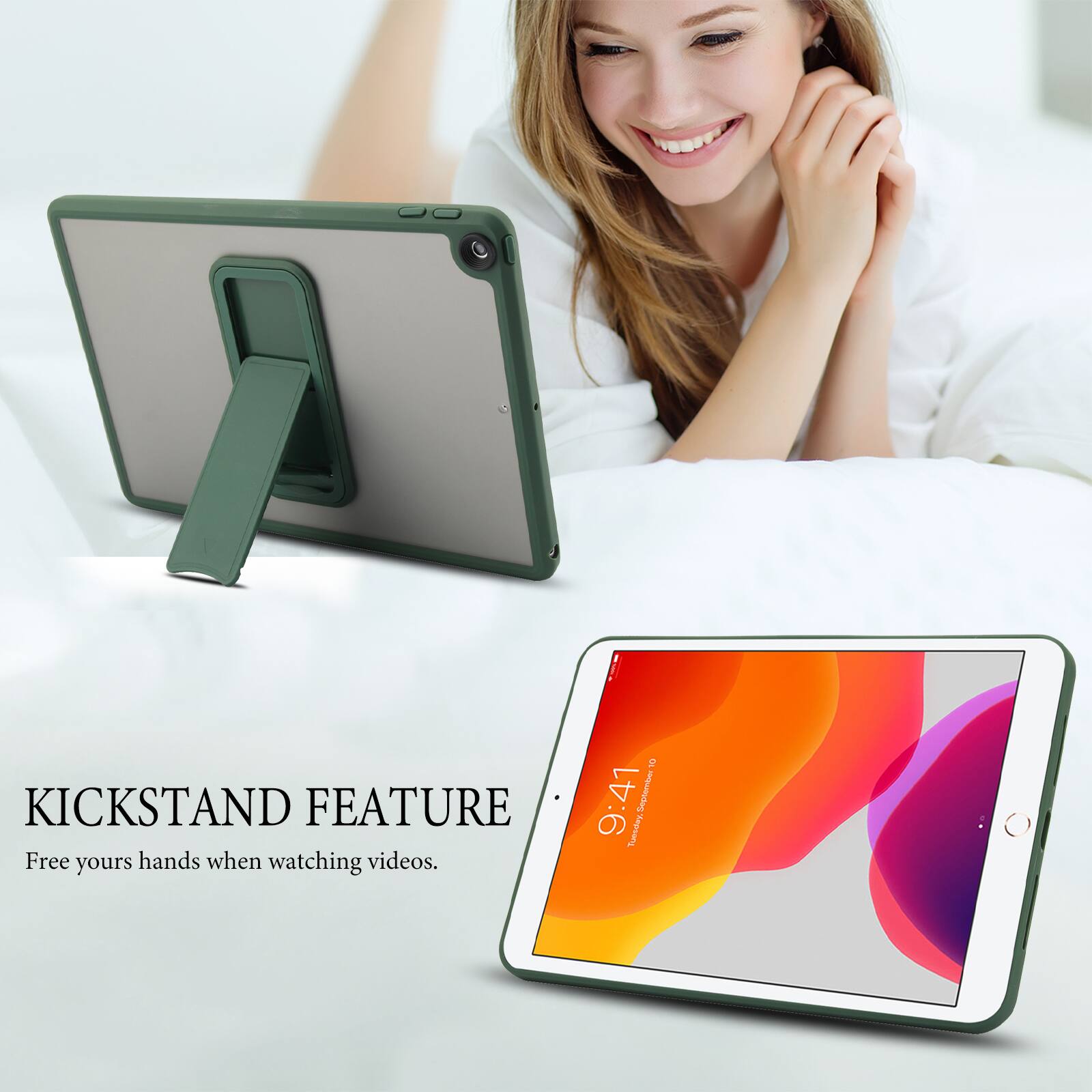 KICKSTAND FEATURE  
Free your hands when watching videos.  

TO  
9:41  
September Tuesday