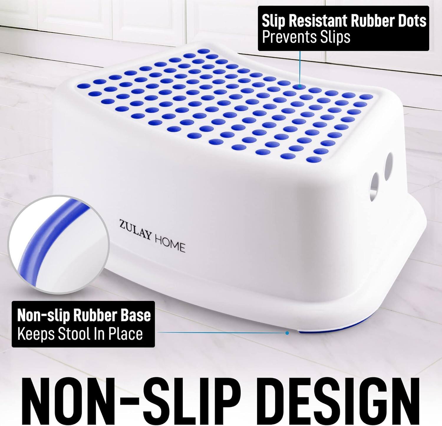 Back. Zulay Kitchen - Zulay Home Step Stools for Kids - Toddler Step Stool for Bathroom Sink with Anti-Slip Surface & Base - Dark Blue.