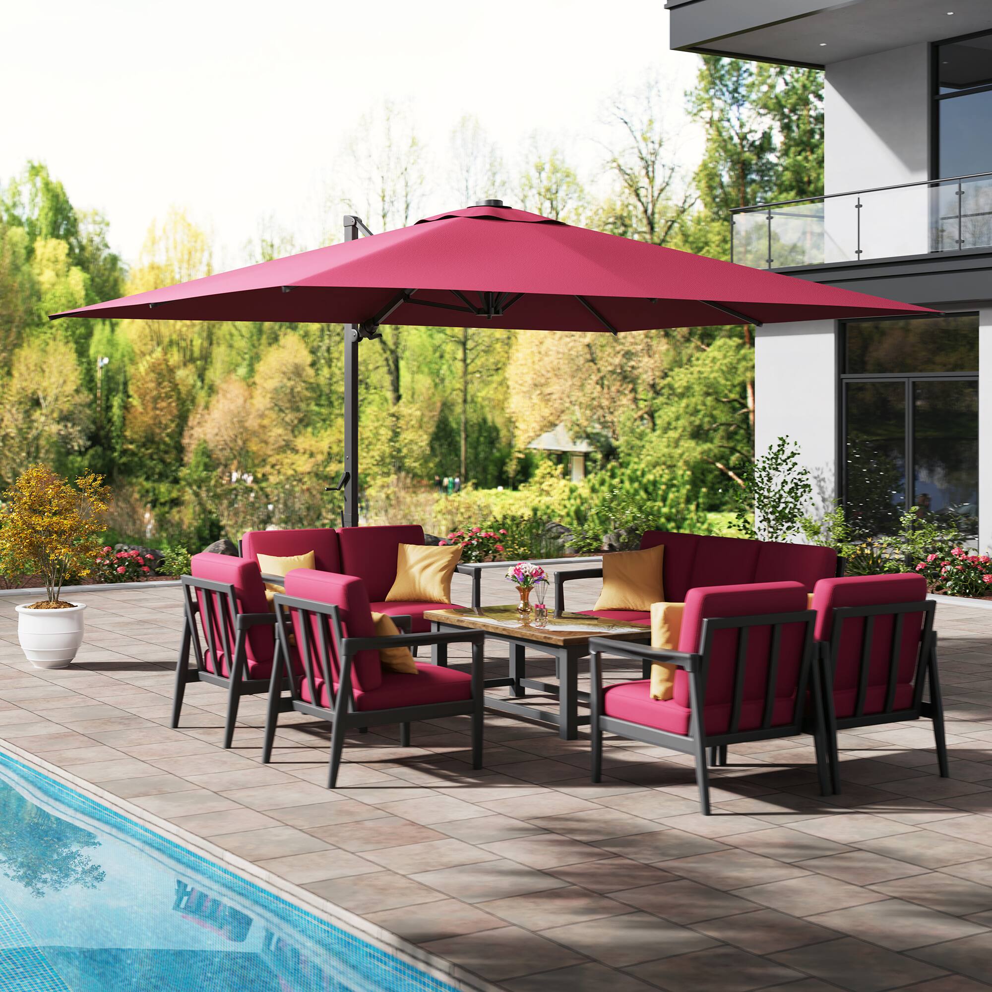 Left. Mondawe - 10x13ft Patio Cantilever Umbrella Square Windproof Offset and Heavy Duty Sun Umbrella - Red.