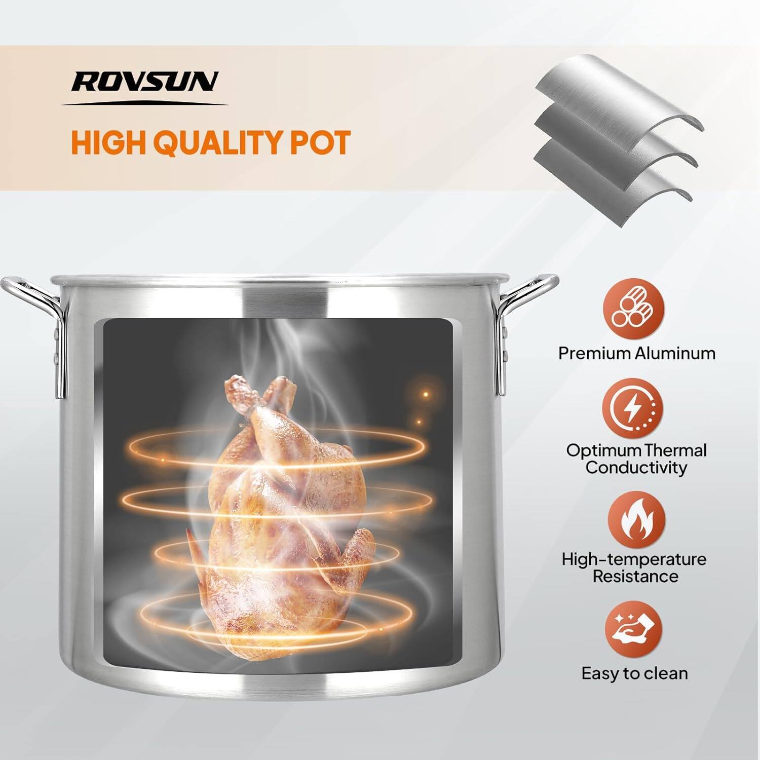 ROVSUN  
HIGH QUALITY POT  

Premium Aluminum  
Optimum Thermal Conductivity  
High-temperature Resistance  
Easy to clean