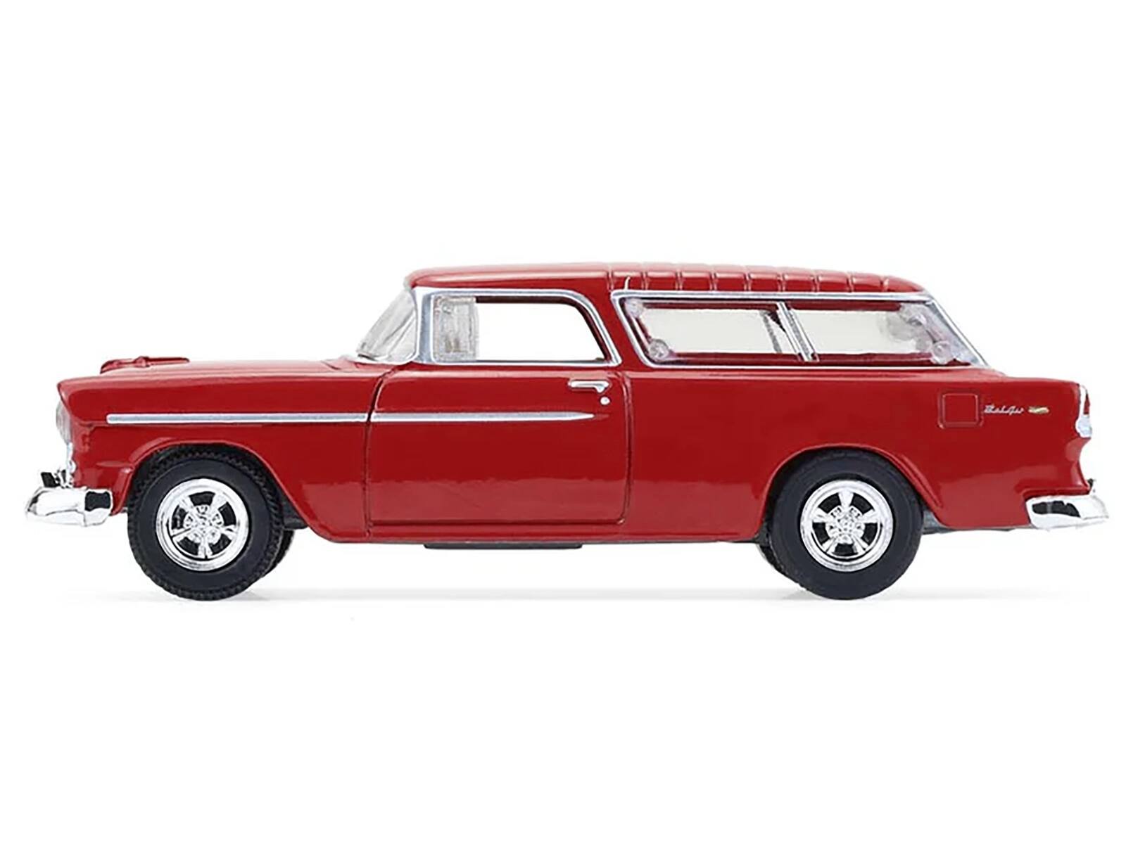 Angle. Greenlight - 1955 Chevrolet Nomad Custom Wagon Red "Barrett-Jackson" Series 16 1/64 Diecast Model Car by Greenlight - Red.