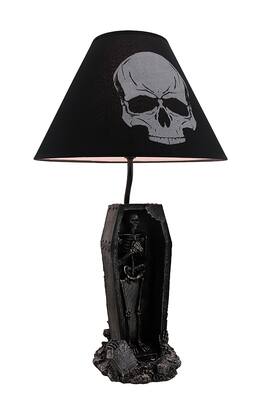 Zeckos - The Gloaming Skeleton in a Coffin Table Lamp and Fabric Skull Shade - Black